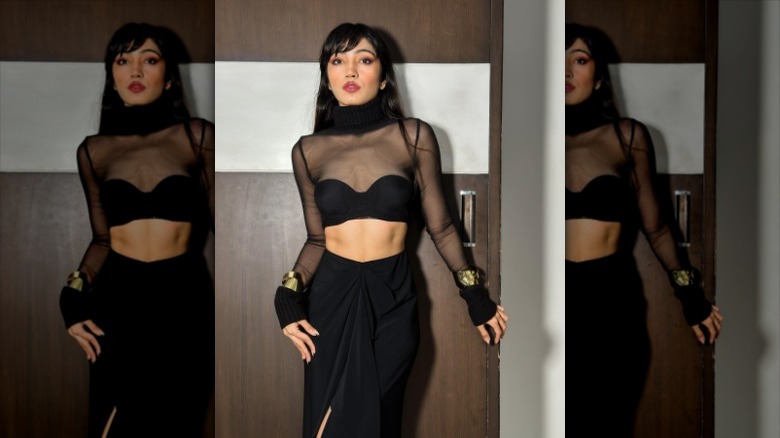 Sheer black top outfit