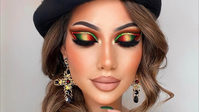 A woman with festive eyemakeup