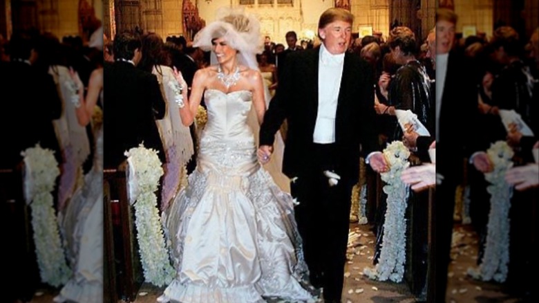 Melania and Donald Trump walk down the aisle at their 2005 wedding