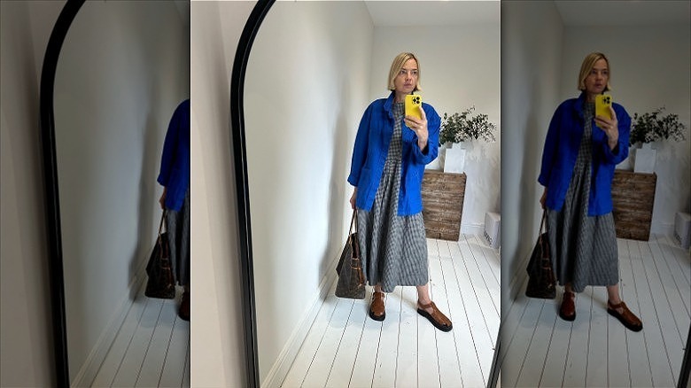 woman wearing midi dress and brown fisherman sandals