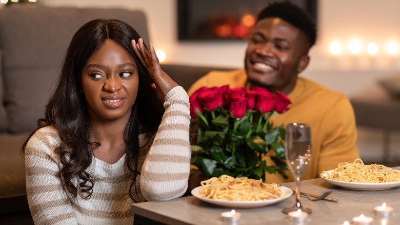 woman annoyed by date