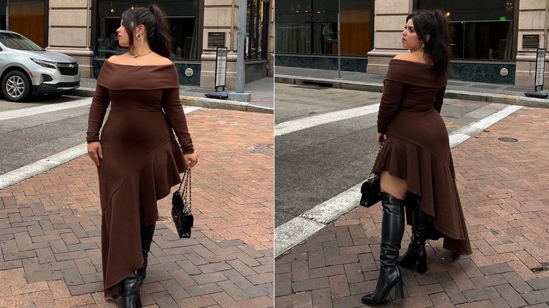 off the shoulder sweater dress