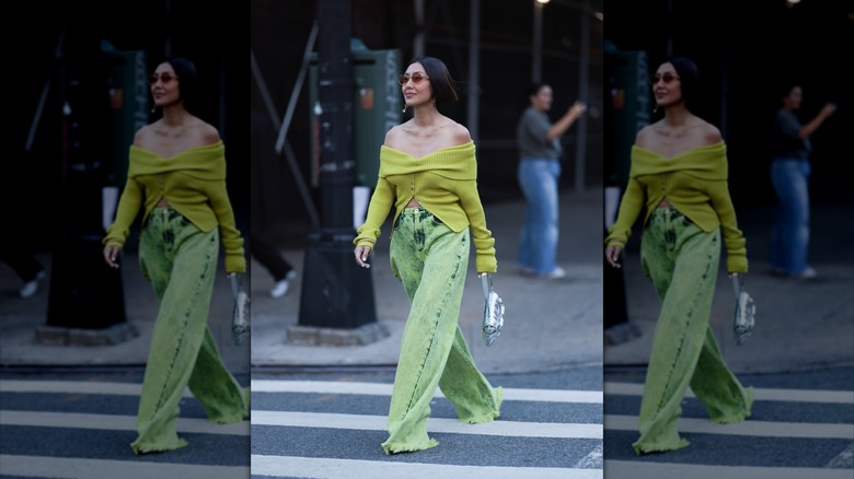 woman in green sweater