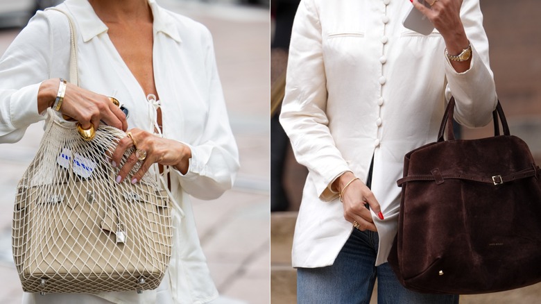 A netted bag at Milan Fashion Week vs. a suede chocolate bag at Paris Fashion Week