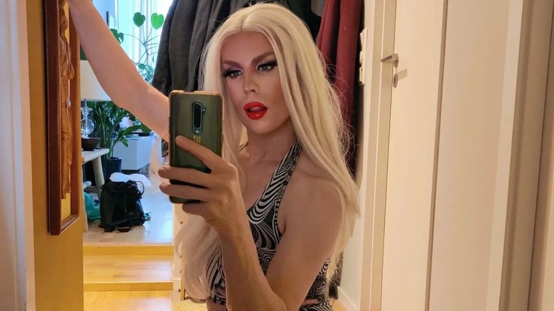 Girl wearing red lipstick