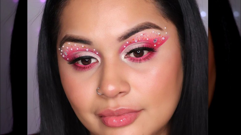 Woman with white frosted eyeshadow