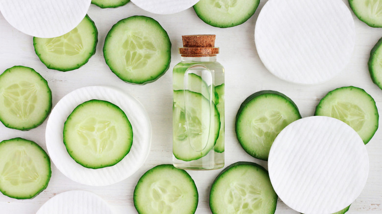 Cucumber slices on white background