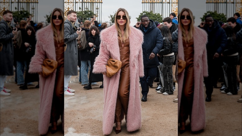 Long pink fur coat