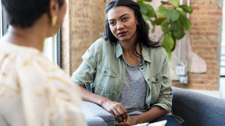 Woman looking at therapist