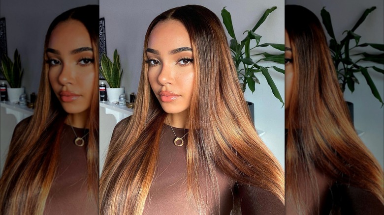 Liquid brunette with red highlights