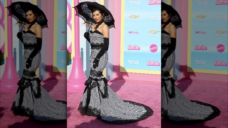 Xochitl Gomez in black gingham gown