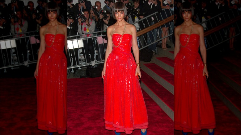 Katie Holmes in a red Armani gown at the Met Gala