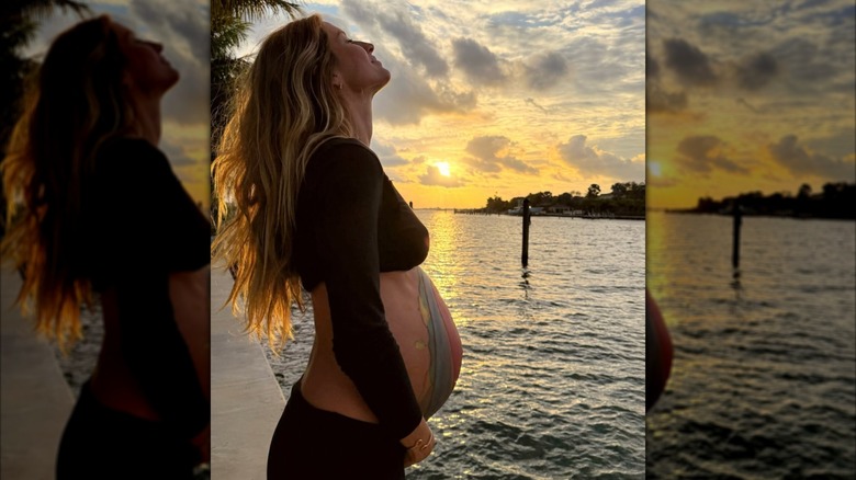 Gisele Bündchen poses pregnant on the beach in Costa Rica.