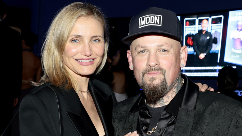 Cameron Diaz and Benji Madden posing for a photo at the Michael Rubin REFORM Alliance Casino Night