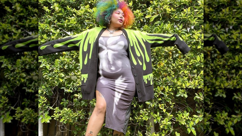 Woman wears digital print 