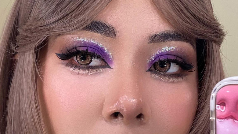 Purple eyeshadow silver glitter