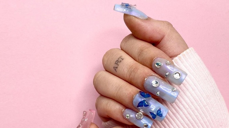 Woman with bedazzled nails