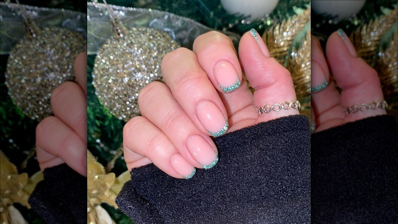 sparkling pistachio green french nails