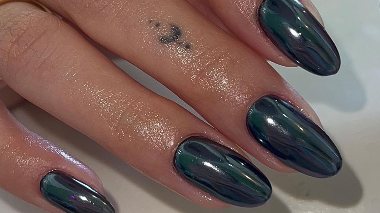 black chrome polish manicure