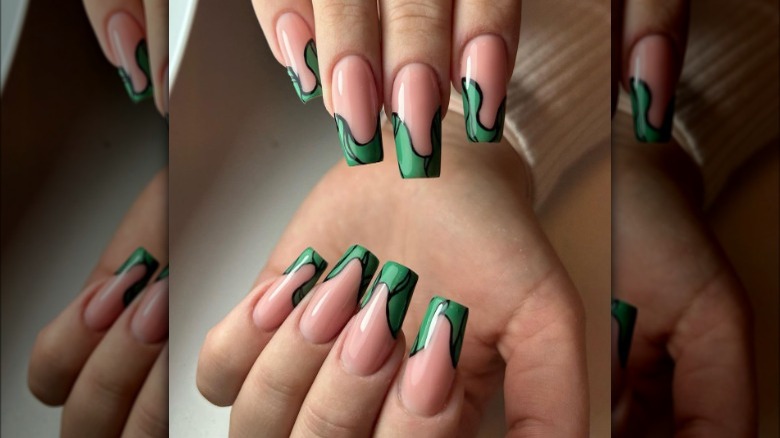 Green and black nails