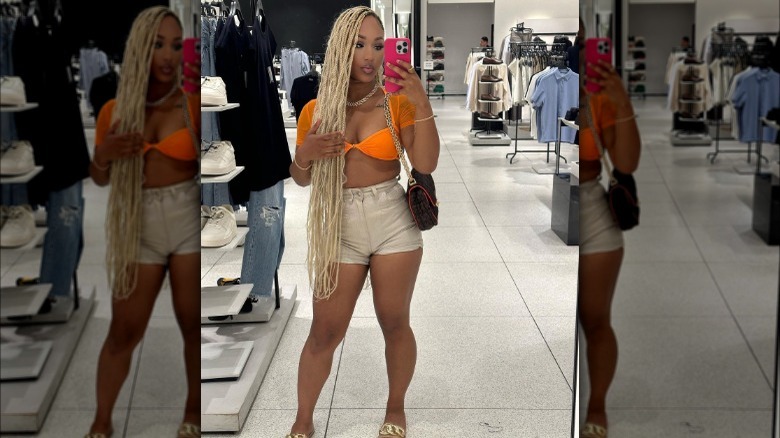 Girl with braided blond hair.