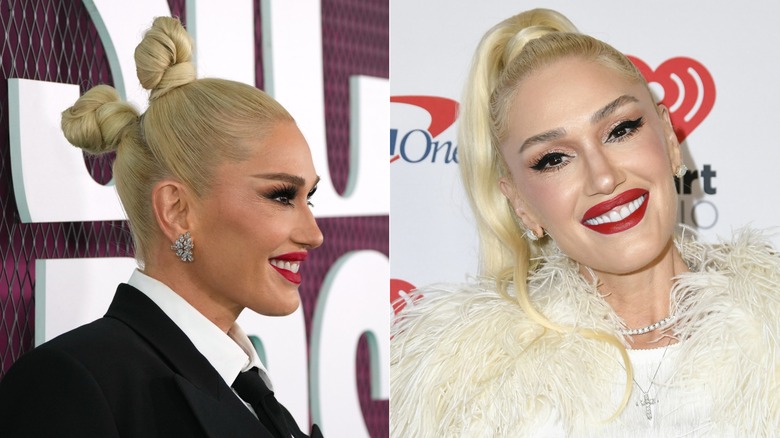 Gwen Stefani with updo hairstyles in 2023 and 2024.