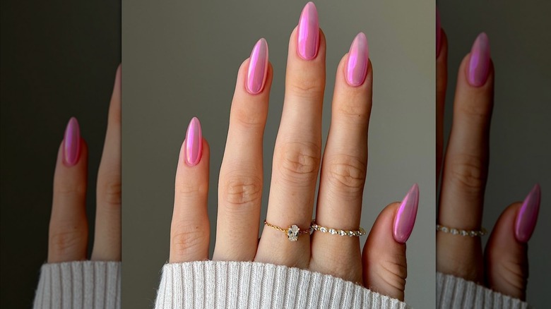 neon pink pearl nails