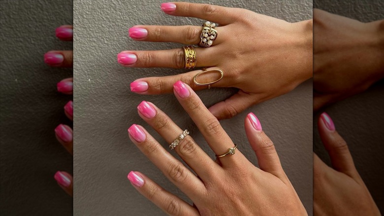 ombre pearl pink nails on hand