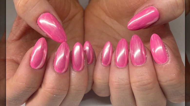 saturated pink pearl nails