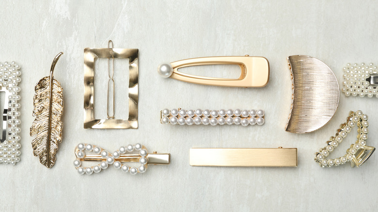 different hair accessories on table