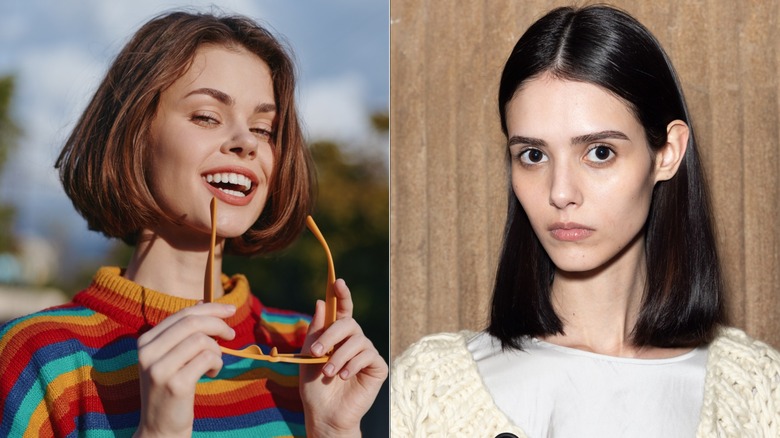 A side-by-side of a short bob and long bob haircut