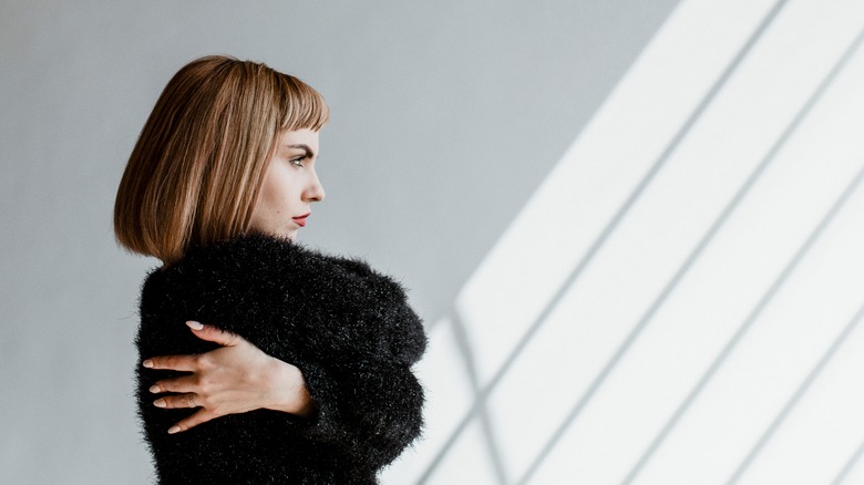 Woman with blunt bob haircut 