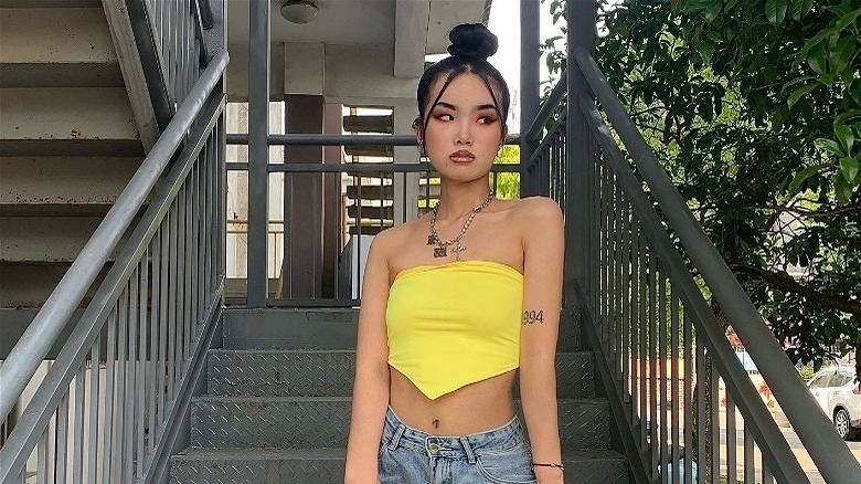 High bun with straight hair