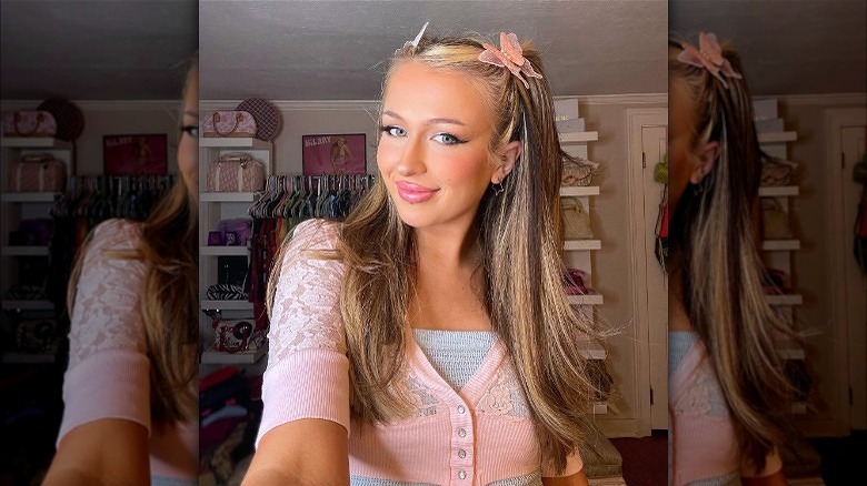 Straight hair pulled back