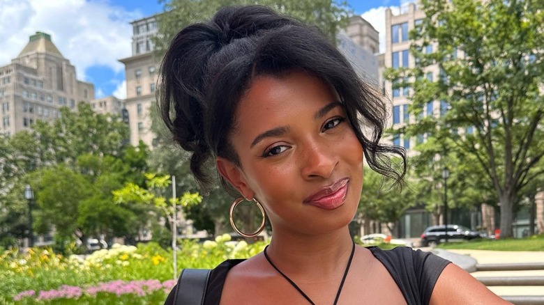 Woman in high ponytail hairstyle