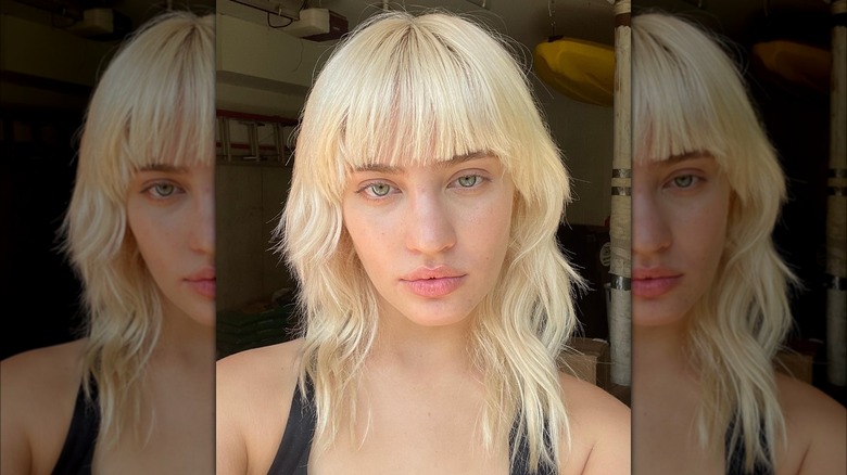 Blond shag hairstyle on woman