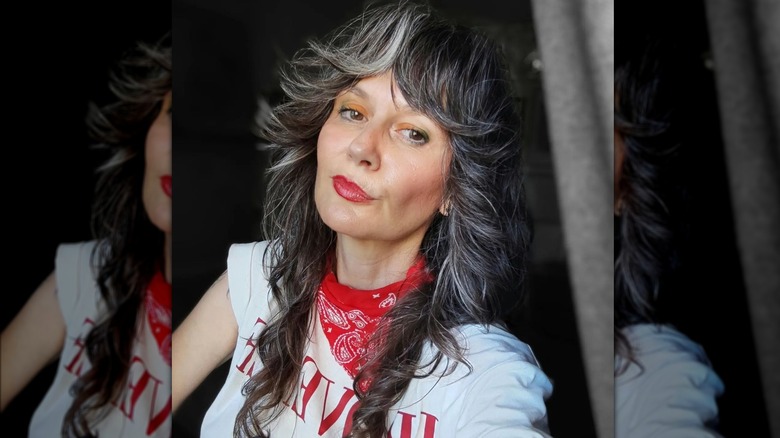 A woman with a shag haircut