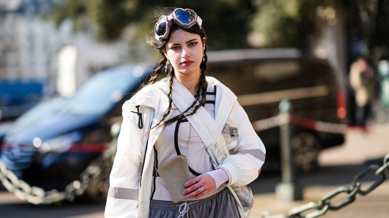 woman wearing heart-shaped sunglasses