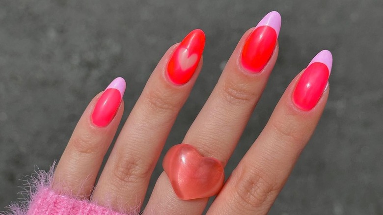 Negative space heart nail design