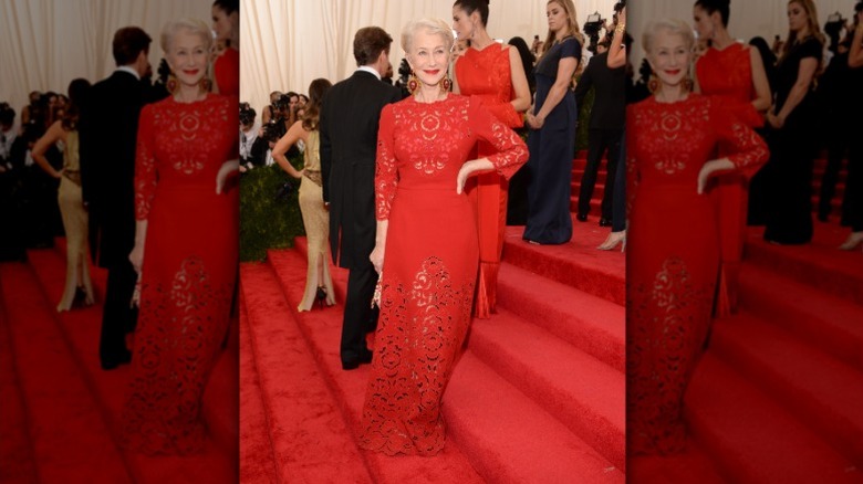Helen Mirren poses on the steps of the Met Gala