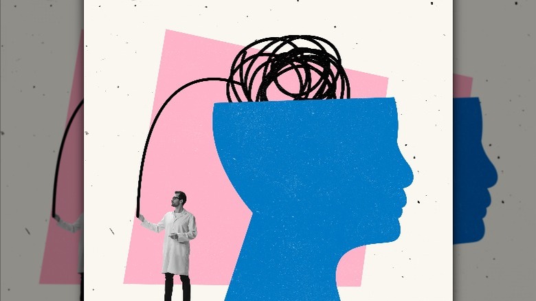 Collage of anxious brain