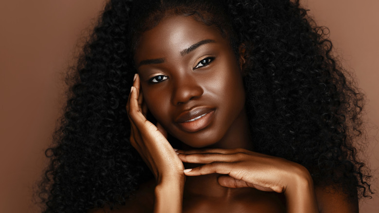 woman with shiny foundation