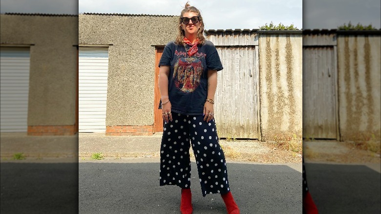 band tee polka dot pants