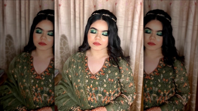 Green eyeshadow on different eyes