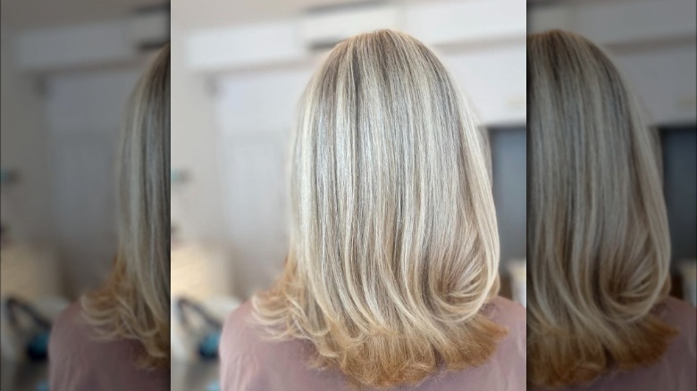 Blond woman with herringbone highlights