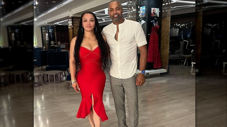 Egypt Sherrod wearing a stunning red dress in Costa Rica
