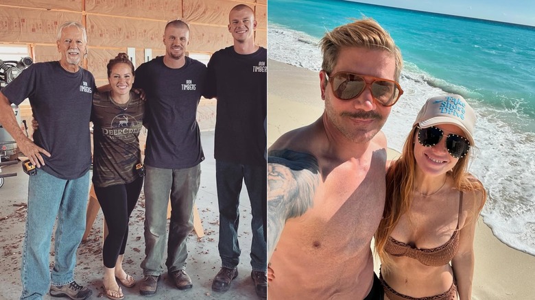 Mina Starsiak Hawk on set and posing with her husband in a bikini