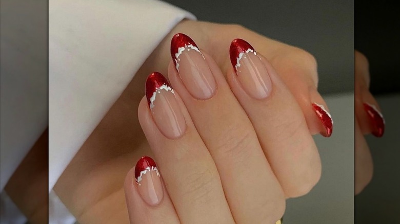 Santa hat chrome nails