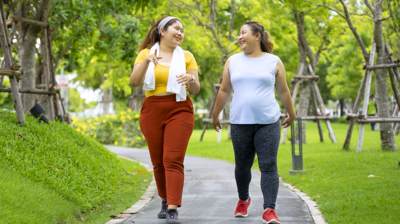 two women walking