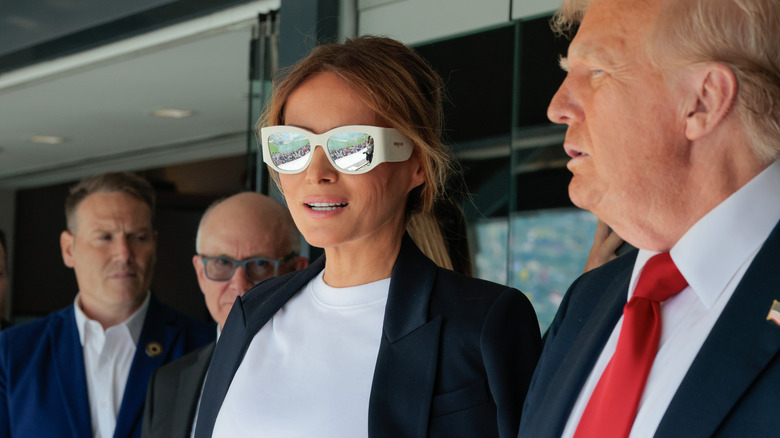 Melania Trump wears white wide-armed sunglasses